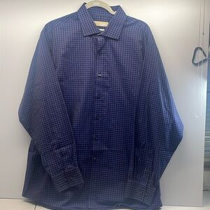 Michael Michael Kors Blue Black Gingham Button Up Shirt Men's Size 17.5 Non-Iron